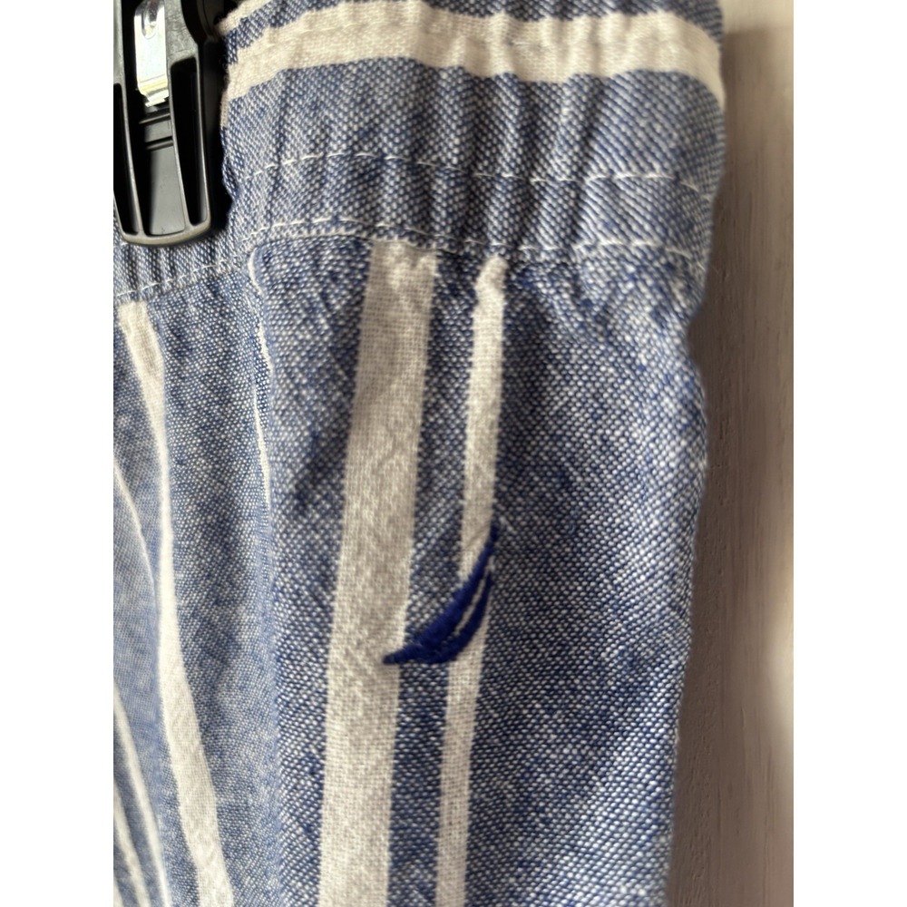Nautica Women's‎ Lg Pull On Linen Viscose Drawstring Shorts Blue White Striped - Picture 5 of 7